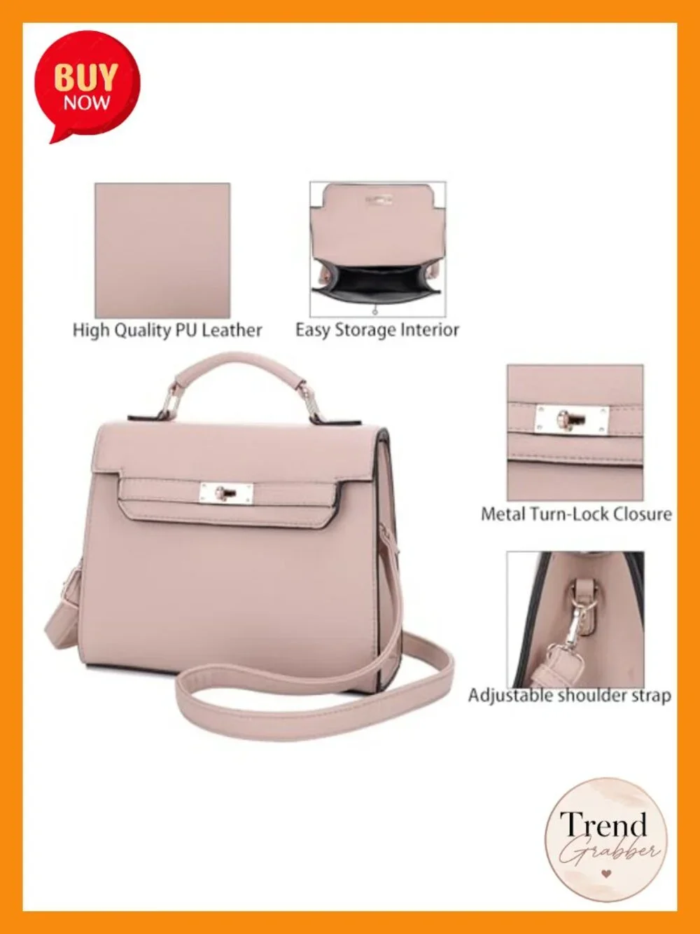 Women's Top Handle Satchel with Detachable Crossbody Strap Faux Leather Bag